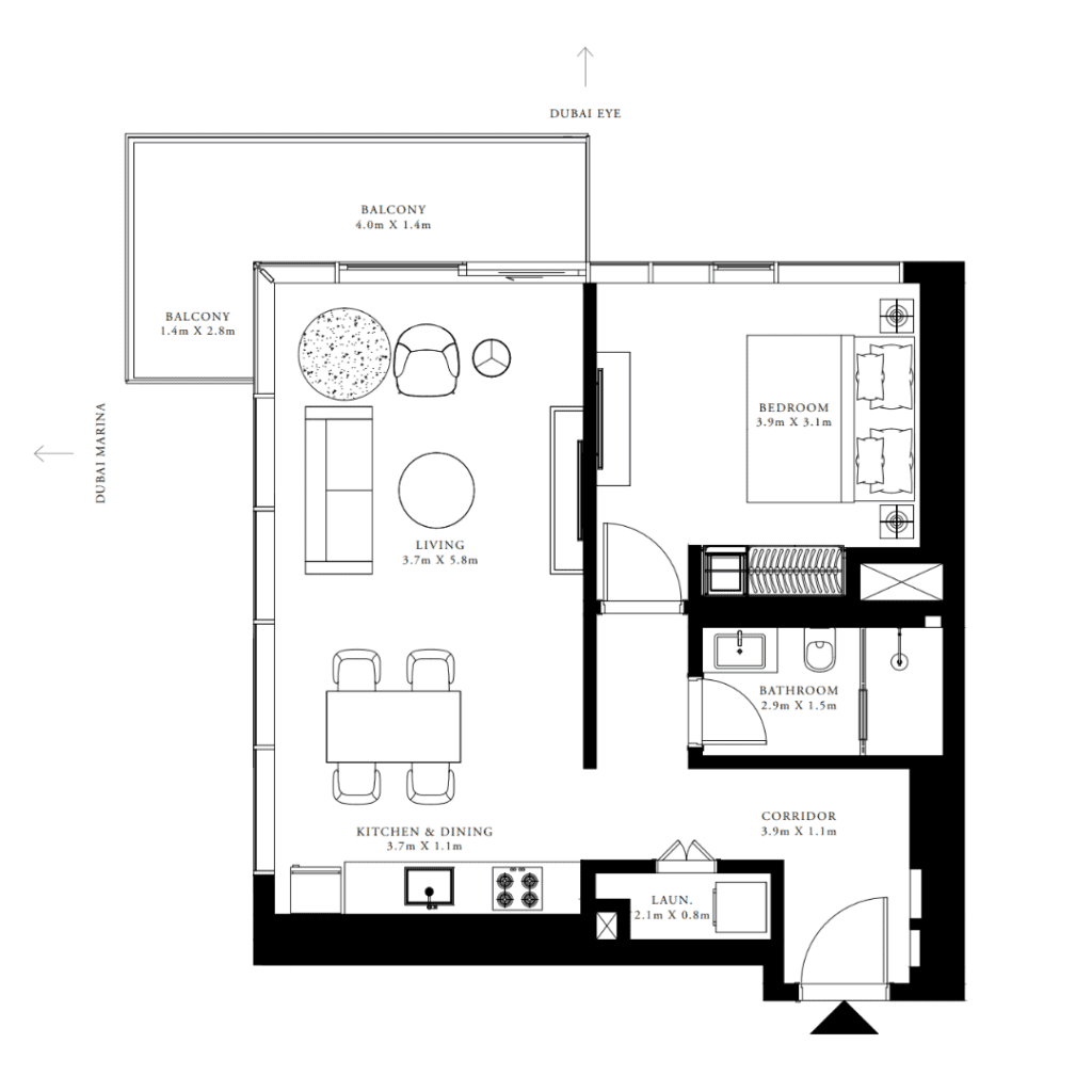 Emaar Beachfront 1 Bedroom Apartments Floor Plan