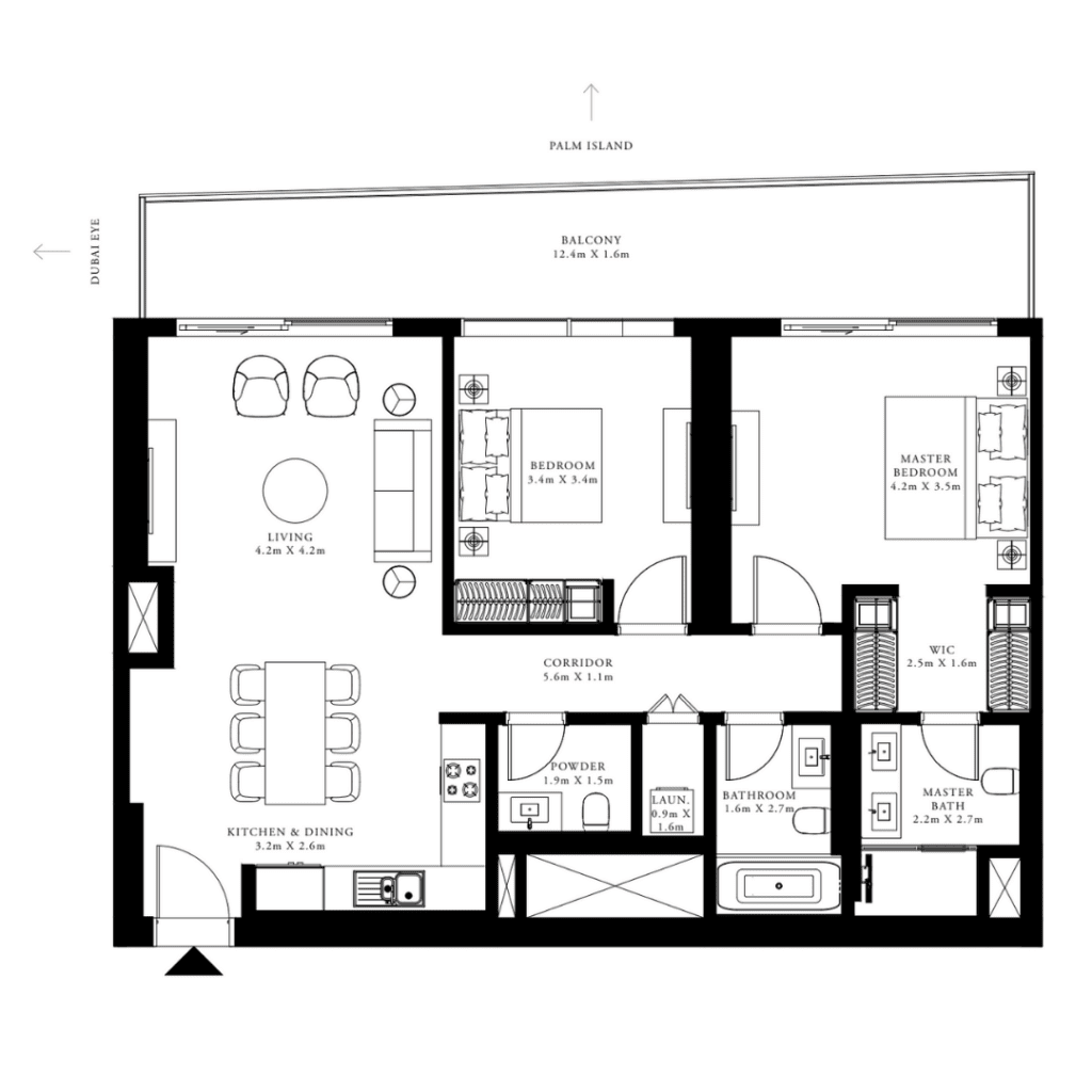 Emaar Beachfront 2 Bedroom Apartments Floor Plan