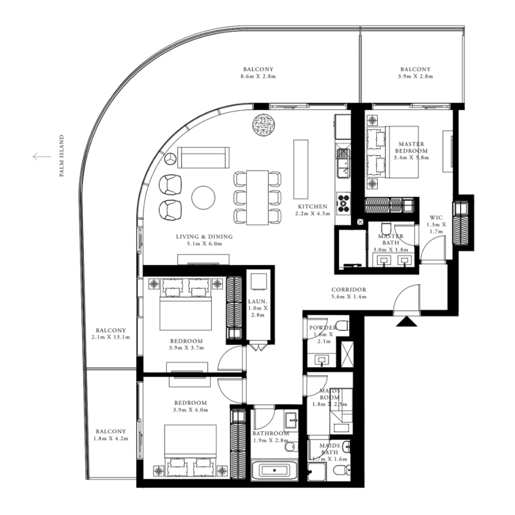 Emaar Beachfront 3 Bedroom Apartments Floor Plan