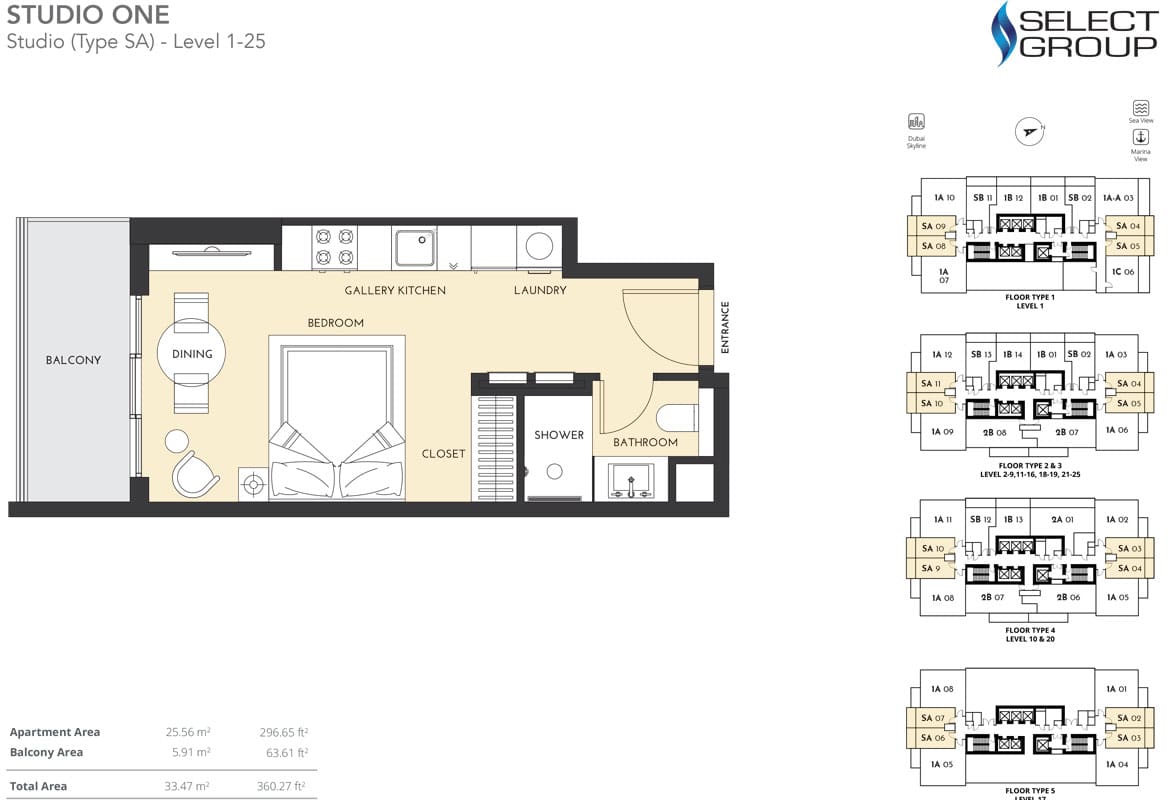 Studio One Apartments for Sale and Rent at Dubai Marina