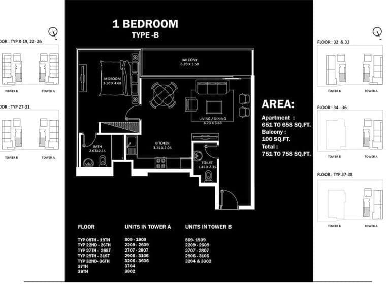 Elitz 1 Bedroom Type B Floor Plans
