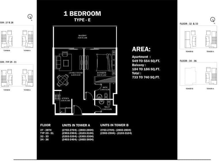 Elitz 1 Bedroom Type E Floor Plans