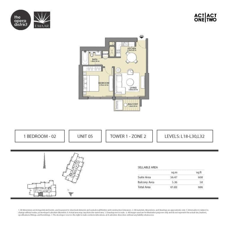Act One & Act Two Tower 1, 1 Bedroom Type 1 Unit 5 Floor Plan