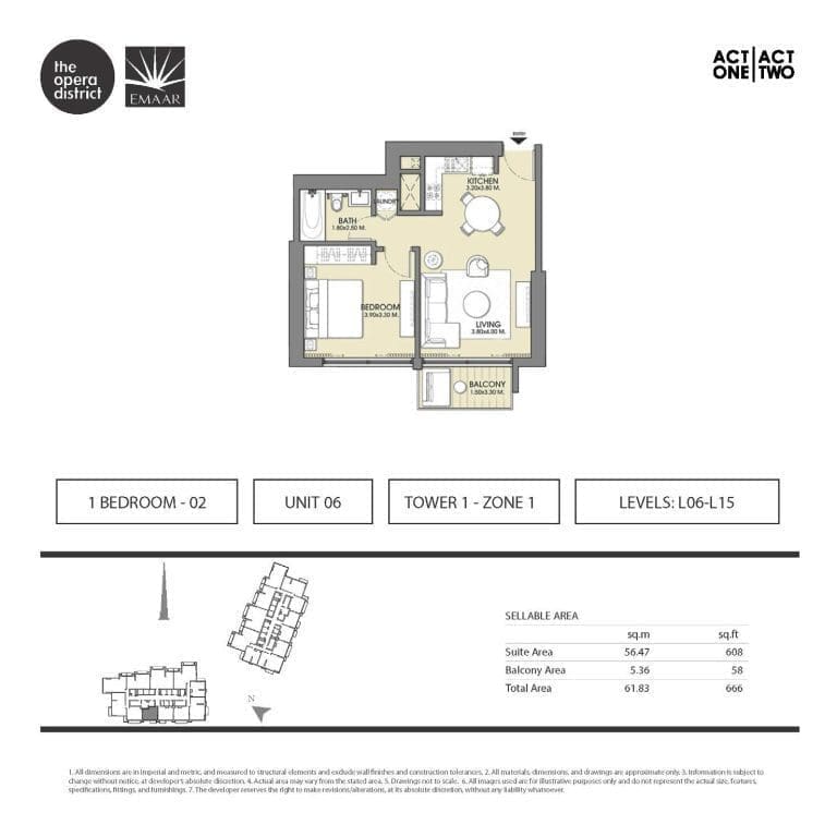 Act One & Act Two Tower 1, 1 Bedroom Type 1 Unit 6 Floor Plan