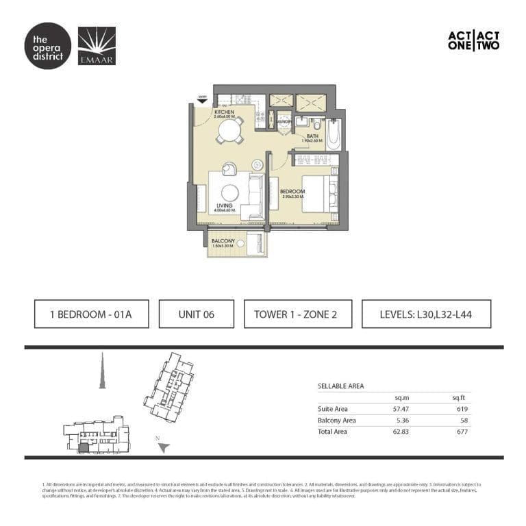 Act One & Act Two Tower 1, 1 Bedroom Type 1 -01A – Unit 6 Floor Plan