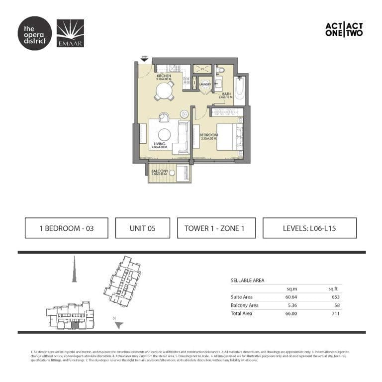 Act One & Act Two Tower 1, 1 Bedroom Type 1 – 03 Unit 5 Floor Plan
