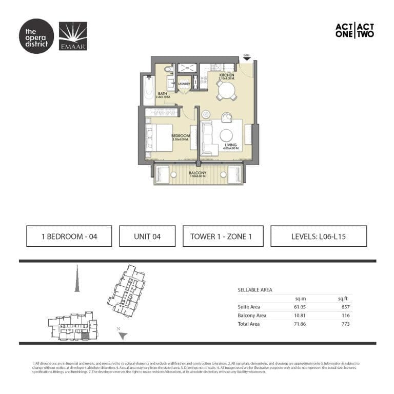 Act One & Act Two Tower 1, 1 Bedroom Type 1 – 04 Unit 4 Floor Plan