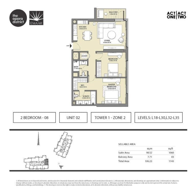 Act One & Act Two Tower 1, 2 Bedroom Type 2 – 08-1 Unit 2 Floor Plan