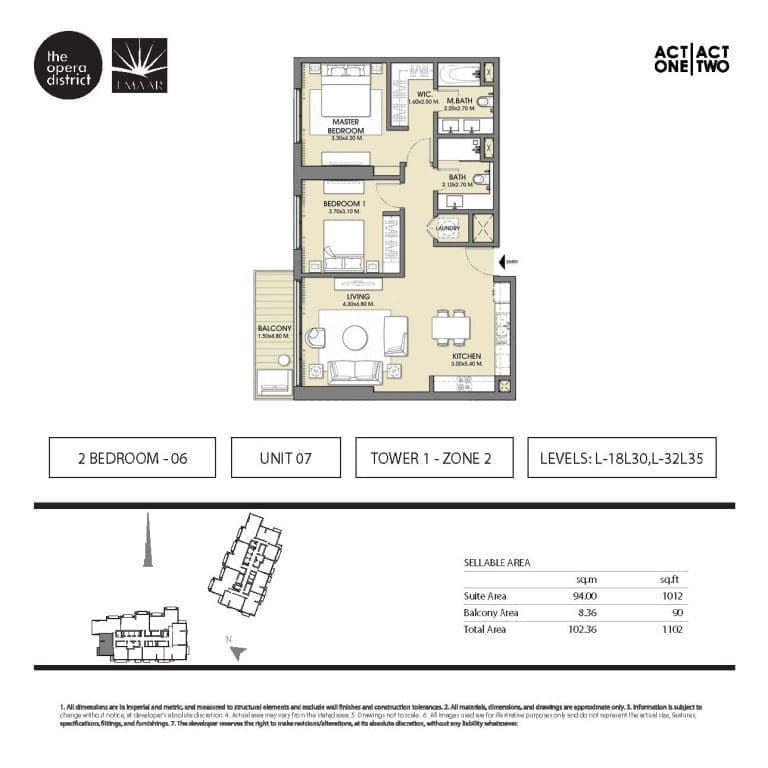 Act One & Act Two Tower 1, 2 Bedroom Type 2 – 6-1 Unit 7 Floor Plan