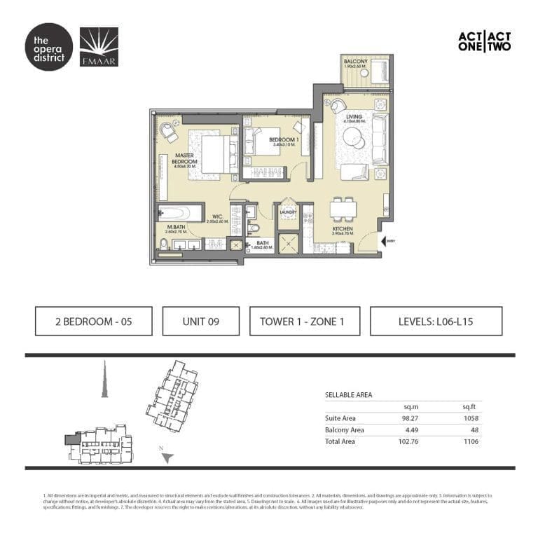 Act One & Act Two Tower 1, 2 Bedroom Type 2 – 5 Unit 9 Floor Plan