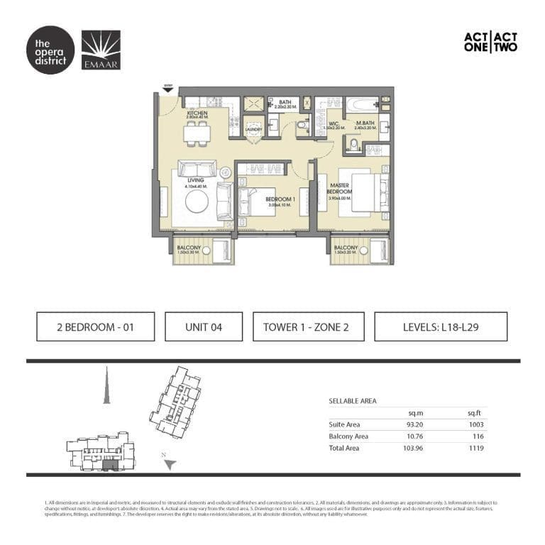 Act One & Act Two Tower 1, 2 Bedroom Type 2 – 01 Unit 4 Floor Plan