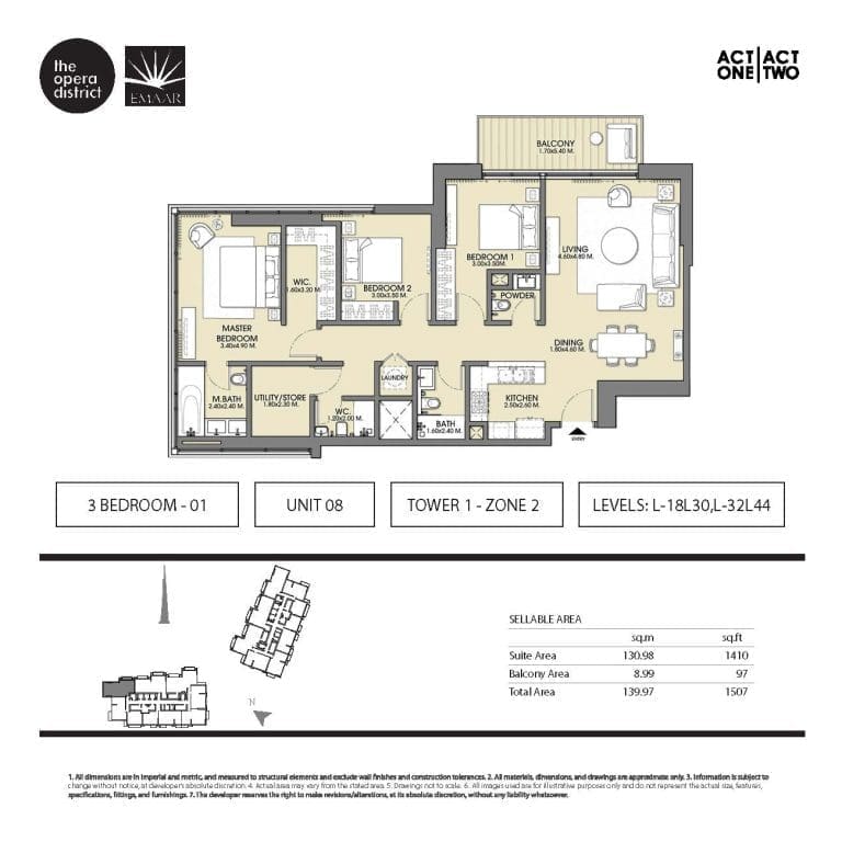 Act One & Act Two Tower 1, 3 Bedroom Type 3 – 01 Unit 8 Floor Plan