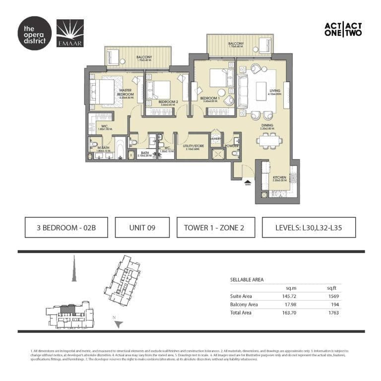 Act One & Act Two Tower 1, 3 Bedroom Type 3 – 02B Unit 9 Floor Plan