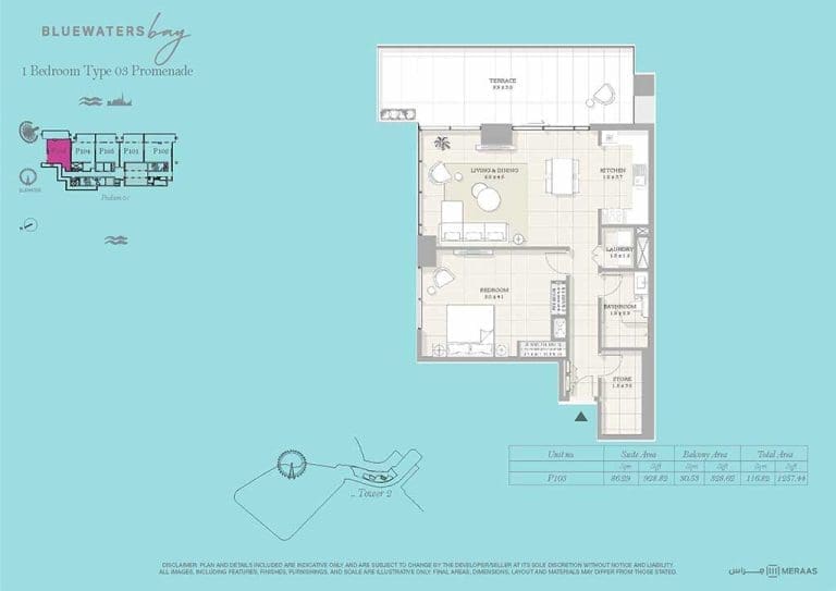 Bluewaters Bay 1 Bedroom Apartment Type 03 Promenade Floor Plan