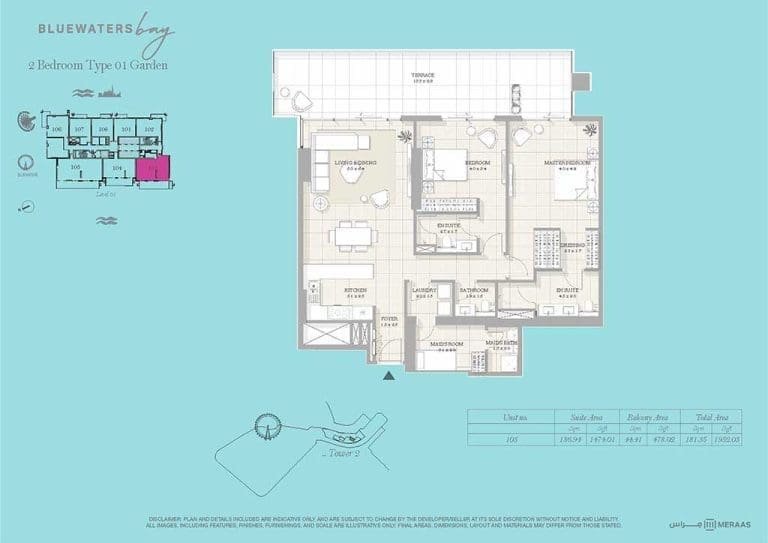 Bluewaters Bay 2 Bedroom Apartment Type 01 Garden Floor Plan