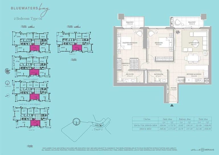 Bluewaters Bay 2 Bedroom Apartment, Type 02 Floor Plan