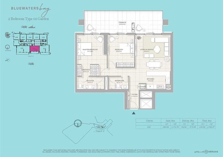 Bluewaters Bay 2 Bedroom Apartment Type 02 Garden Floor Plan