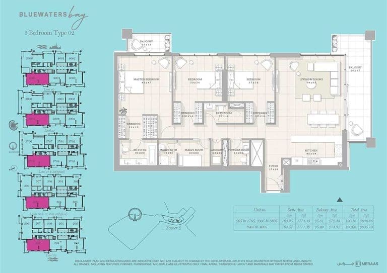 Bluewaters Bay 3 Bedroom Apartment Type 02 Floor Plan