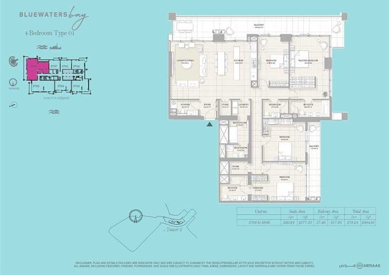 Bluewaters Bay 4 Bedroom Apartment Type 01 Floor Plan