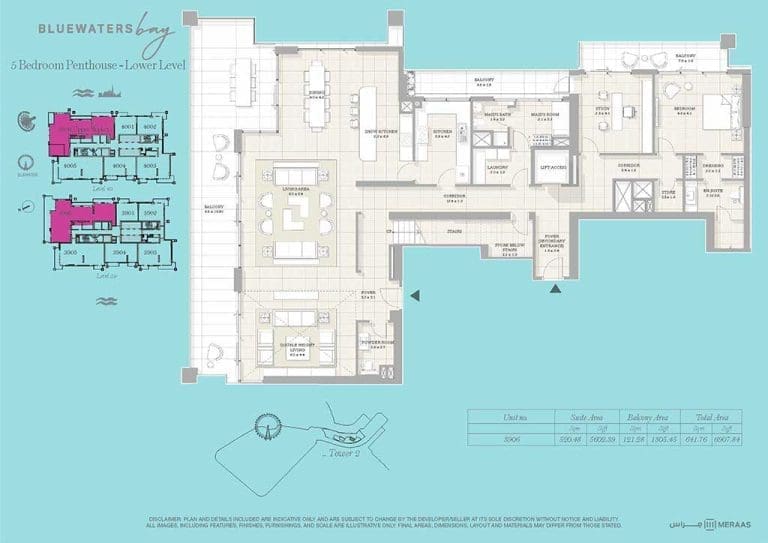 Bluewaters Bay 5 Bedroom Penthouse Lower Level Floor Plan