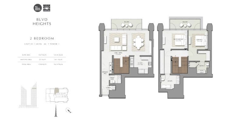 BLVD Heights 2 Bedroom Apartment Tower 1 Unit 3 Floor Plans