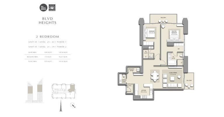 BLVD Heights 2 Bedroom Apartment Tower 1 & 2 Unit 5-1 Floor Plans