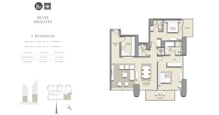 BLVD Heights 2 Bedroom Apartment Tower 1 & 2 Unit 6 Floor Plans
