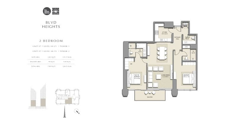BLVD Heights 2 Bedroom Apartment Tower 1 & 2 Unit 7 Floor Plans