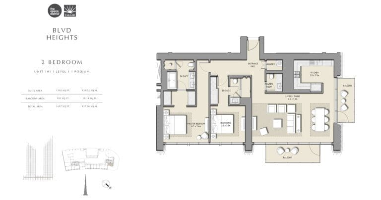 BLVD Heights 2 Bedroom Apartment Unit 101 Podium Floor Plans