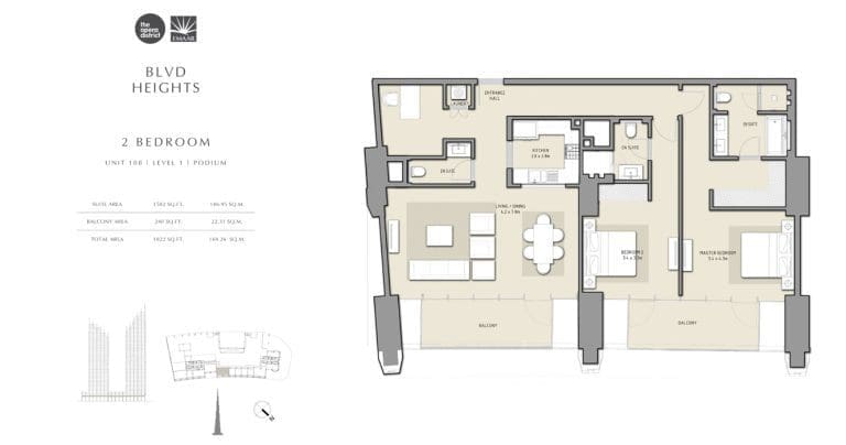BLVD Heights 2 Bedroom Apartment Unit 108 Podium Floor Plans