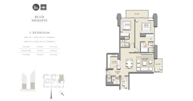 BLVD Heights 2 Bedroom Apartment Tower 1 & 2 Unit 5 Floor Plans