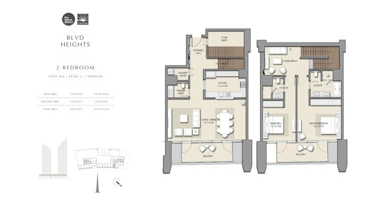 BLVD Heights 2 Bedroom Apartment Unit 206 Podium Floor Plans