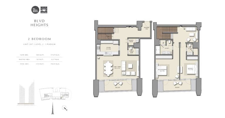 BLVD Heights 2 Bedroom Apartment Unit 207 Podium Floor Plans