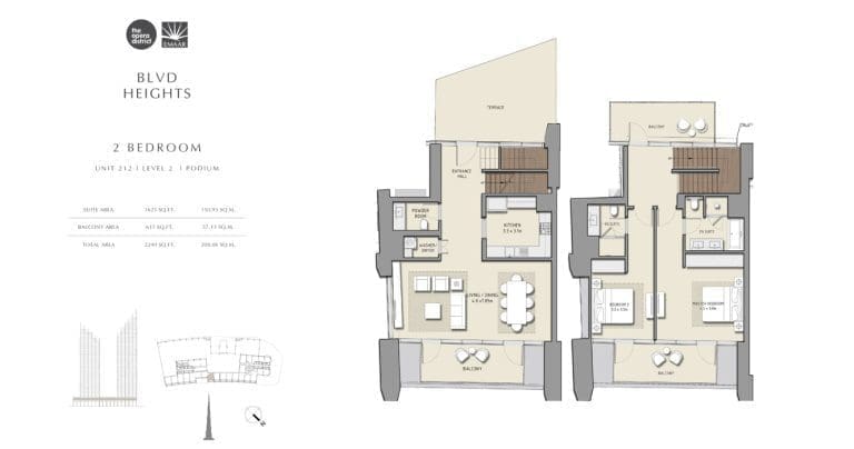 BLVD Heights 2 Bedroom Apartment Unit 212 Podium Floor Plans