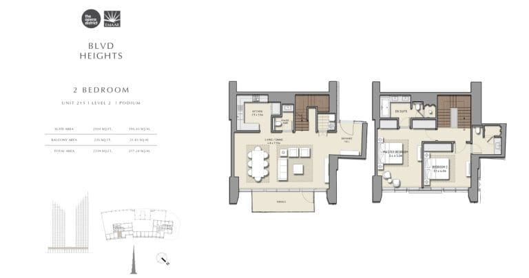 BLVD Heights 2 Bedroom Apartment Unit 215 Podium Floor Plans