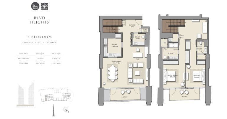 BLVD Heights 2 Bedroom Apartment Unit 216 Podium Floor Plans