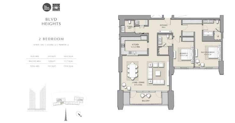 BLVD Heights 2 Bedroom Apartment Unit 301 – 1 Podium Floor Plans