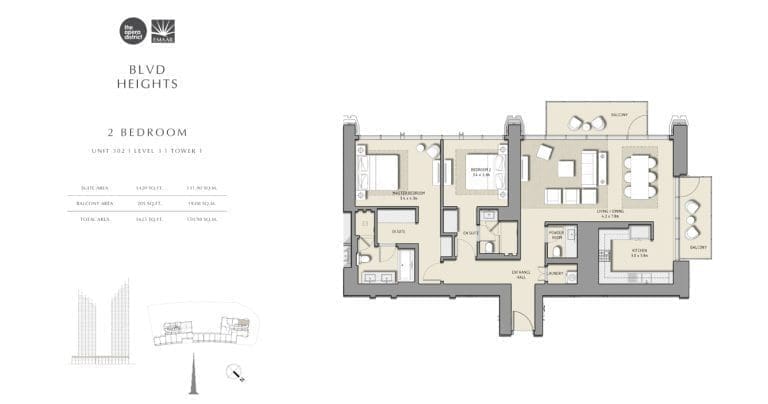 BLVD Heights 2 Bedroom Apartment Unit 302 Podium Floor Plans