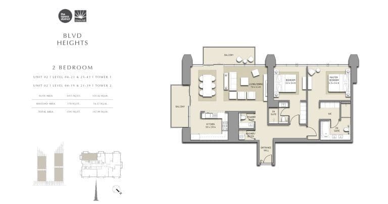 BLVD Heights 2 Bedroom Apartment Tower 1 & 2 Unit 2 Floor Plans