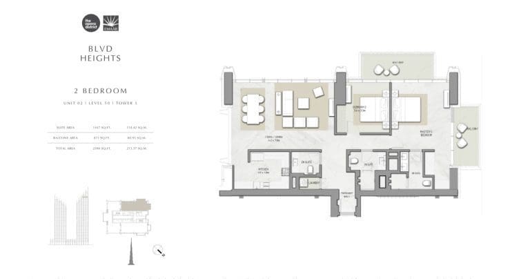 BLVD Heights 2 Bedroom Apartment Tower 1 Unit 2-1 Floor Plans