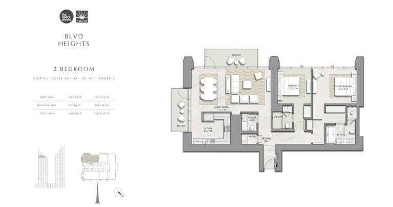 BLVD Heights 2 Bedroom Apartment Tower 2 Unit 2 Floor Plans