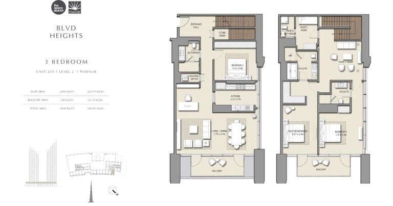 BLVD Heights 3 Bedroom Apartment Unit 205 Podium Floor Plans