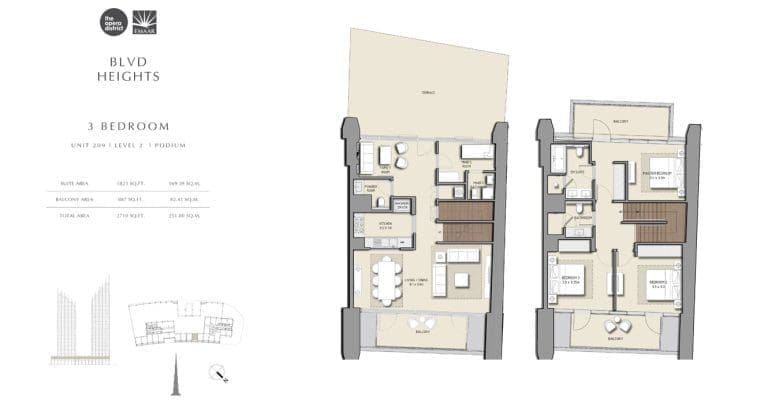 BLVD Heights 3 Bedroom Apartment Unit 209 Podium Floor Plans