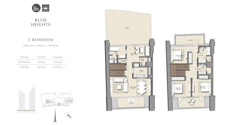 BLVD Heights 3 Bedroom Apartment Unit 210 Podium Floor Plans