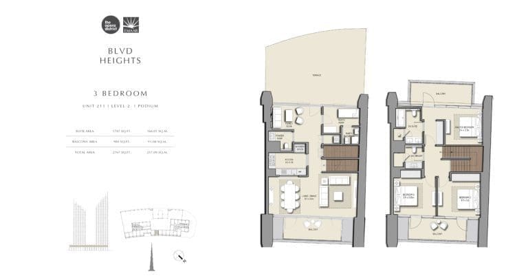 BLVD Heights 3 Bedroom Apartment Unit 211 Podium Floor Plans