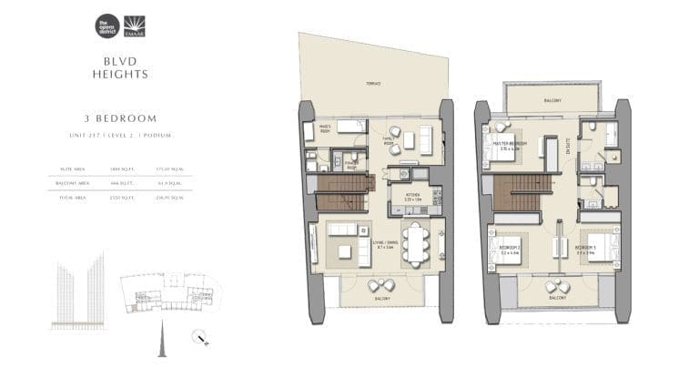 BLVD Heights 3 Bedroom Apartment Unit 217 Podium Floor Plans