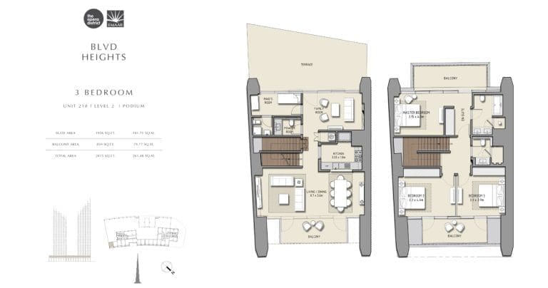 BLVD Heights 3 Bedroom Apartment Unit 218 Podium Floor Plans