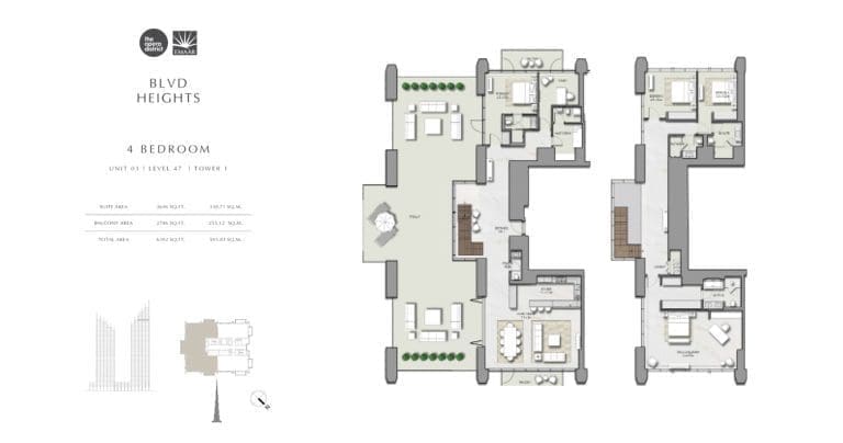 BLVD Heights 4 Bedroom Apartment Tower 1 Unit 3 Floor Plans
