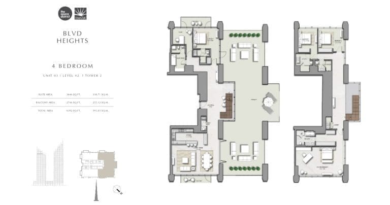 BLVD Heights 4 Bedroom Apartment Tower 2 Unit 3 Floor Plans