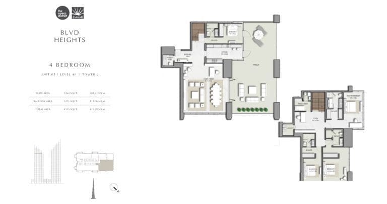 BLVD Heights 4 Bedroom Apartment Tower 2 Unit 5 Floor Plans
